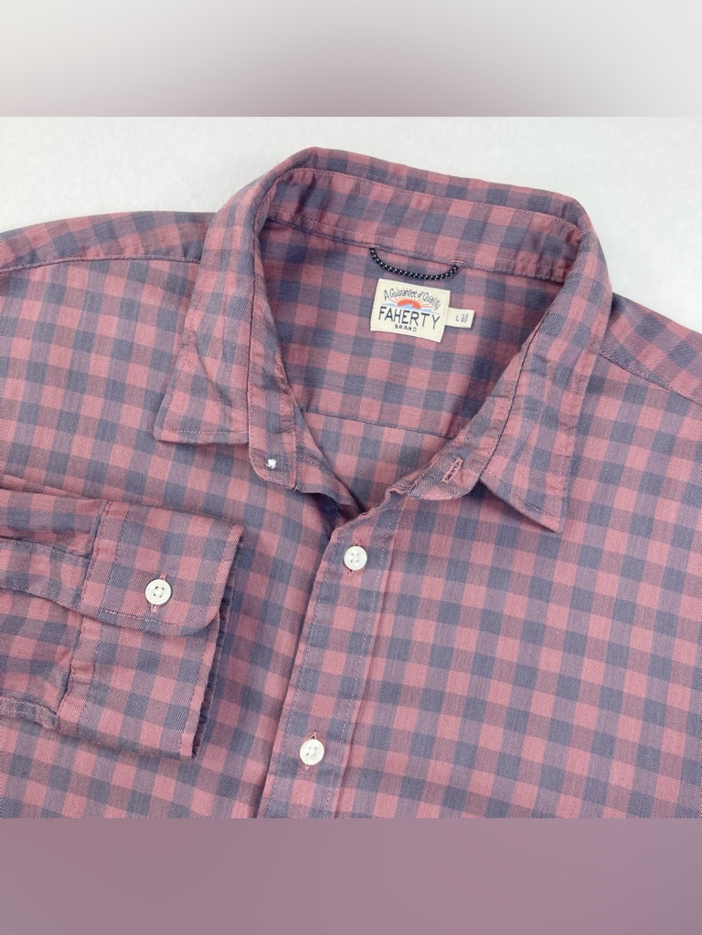 Faherty The Movement Shirt Mens L Pink Plaid Long Sleeve Performance Button Up